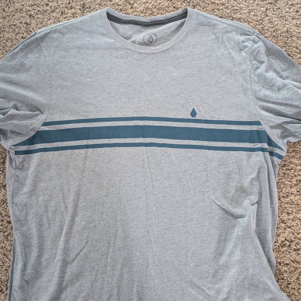 Volcom Light Blue Short Sleeved Striped Tee